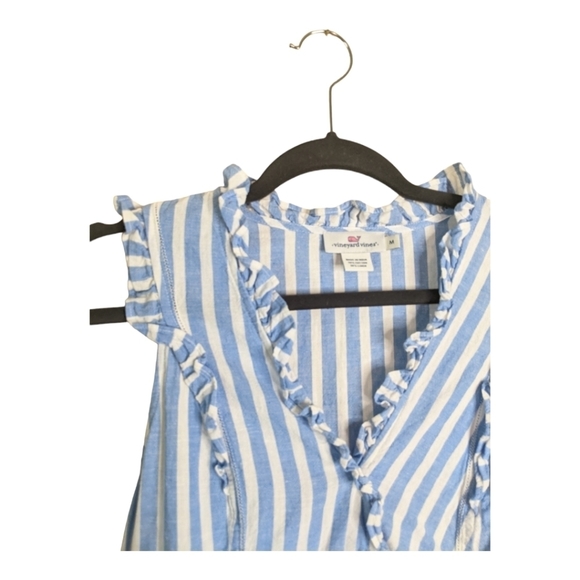 Vineyard Vines Linen Blend Outlet Stripe Tiered Ruffle Dress Women's M Blue - Picture 2 of 10